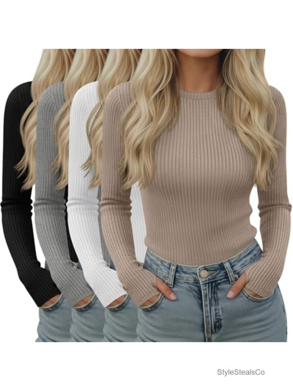 4 Pack Women's Long Sleeve Shirts with Thumb Holes Cotton Spandex
